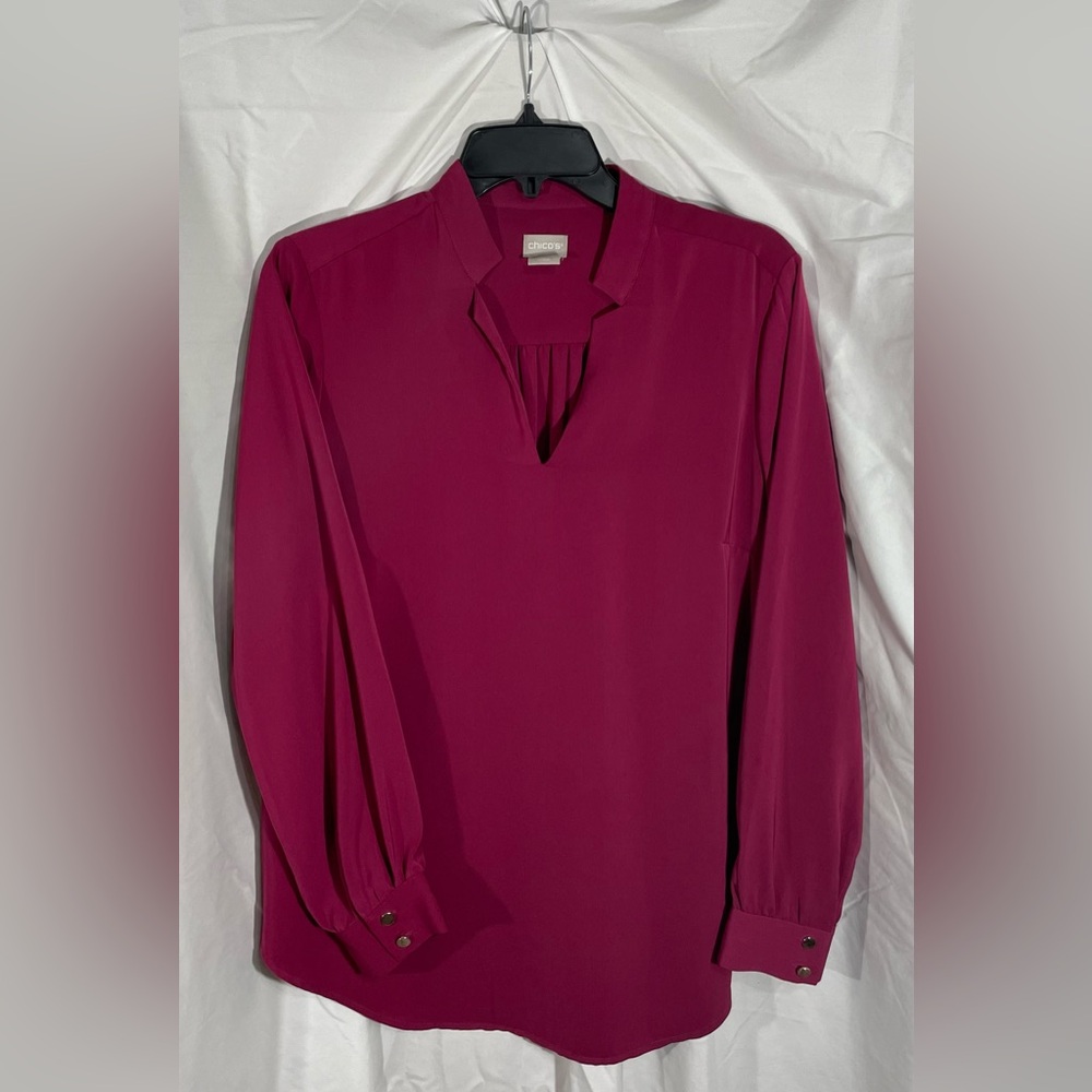 Chico’s Women’s burgundy long sleeve blouse